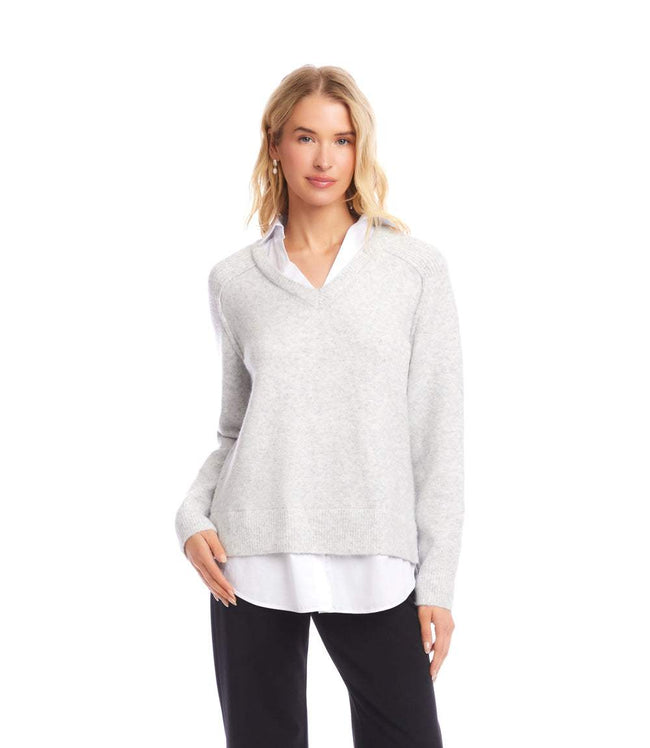 Karen Kane Light Heather Gray Layered Sweater Karen Kane
