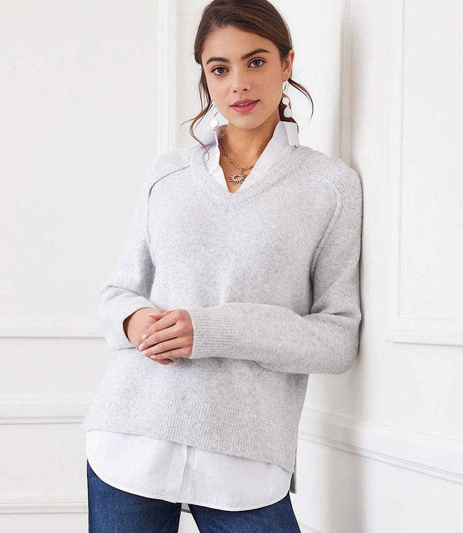 karen kane Light Heather Gray Layered Sweater Karen Kane
