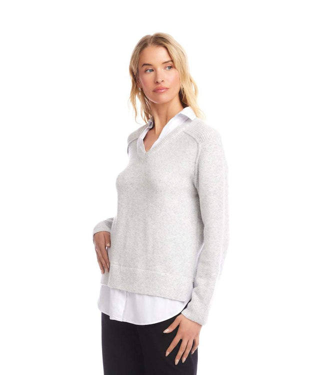 Karen Kane Light Heather Gray Petite Size Layered Sweater Karen Kane