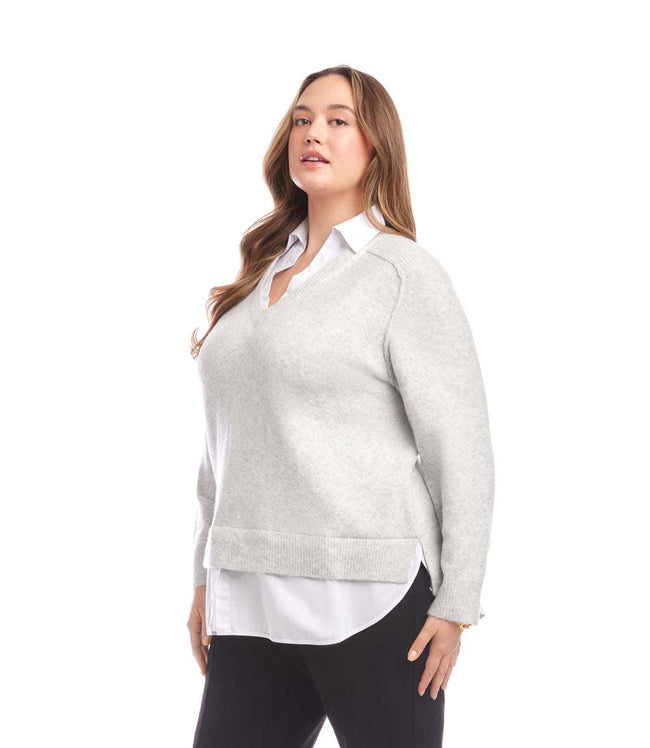 Karen Kane Light Heather Gray Plus Size Layered Sweater Karen Kane