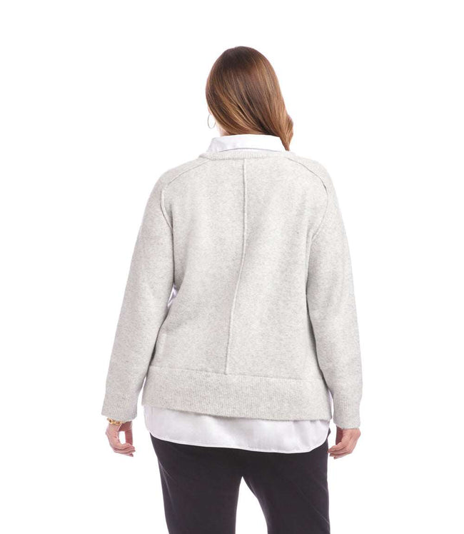 Karen Kane Light Heather Gray Plus Size Layered Sweater Karen Kane