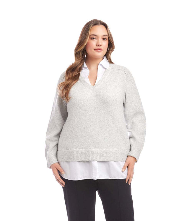 karen kane Light Heather Gray Plus Size Layered Sweater Karen Kane karen kane Light Heather Gray Plus Size Layered Sweater Karen Kane