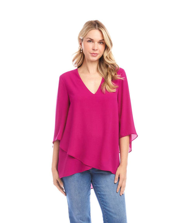 Karen Kane Magenta Bracelet Sleeve Asymmetric Top Karen Kane