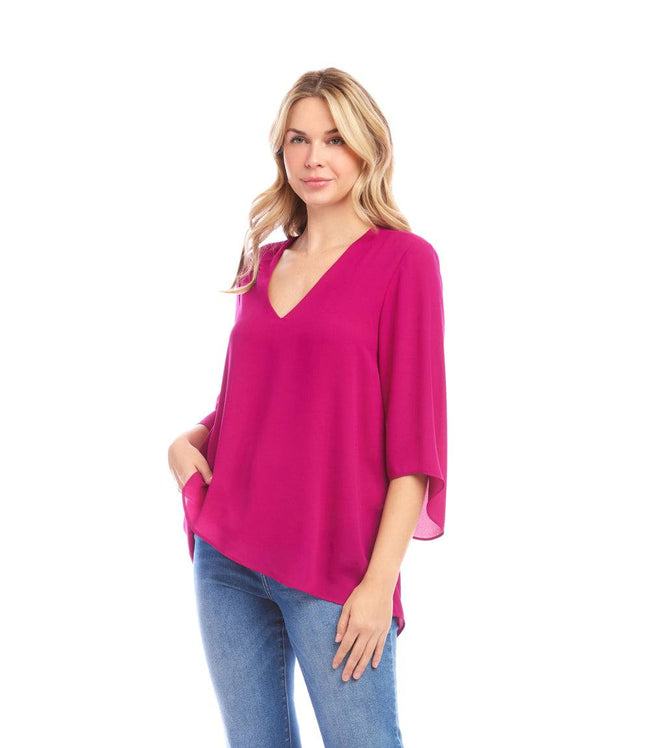 Karen Kane Magenta Bracelet Sleeve Asymmetric Top Karen Kane