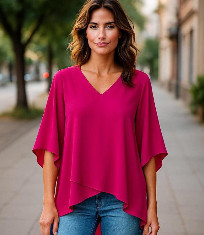 karen kane Magenta Bracelet Sleeve Asymmetric Top Karen Kane
