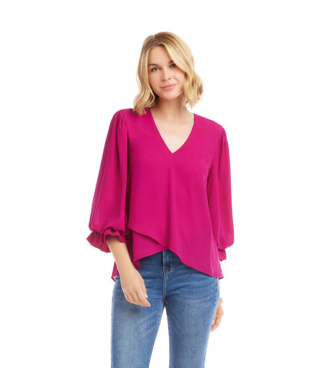Karen Kane Magenta Layered Sleeve Asymmetric Top Karen Kane
