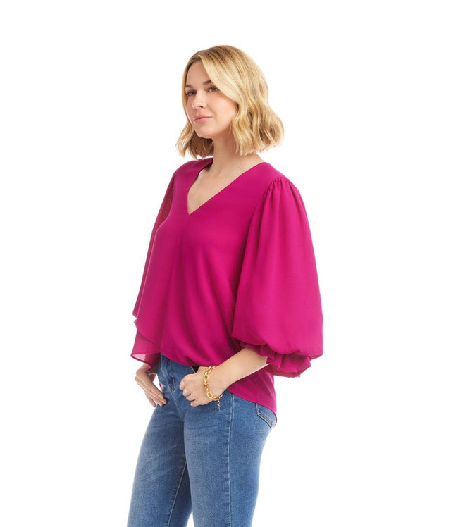 Karen Kane Magenta Petite Size Layered Sleeve Asymmetric Top Karen Kane