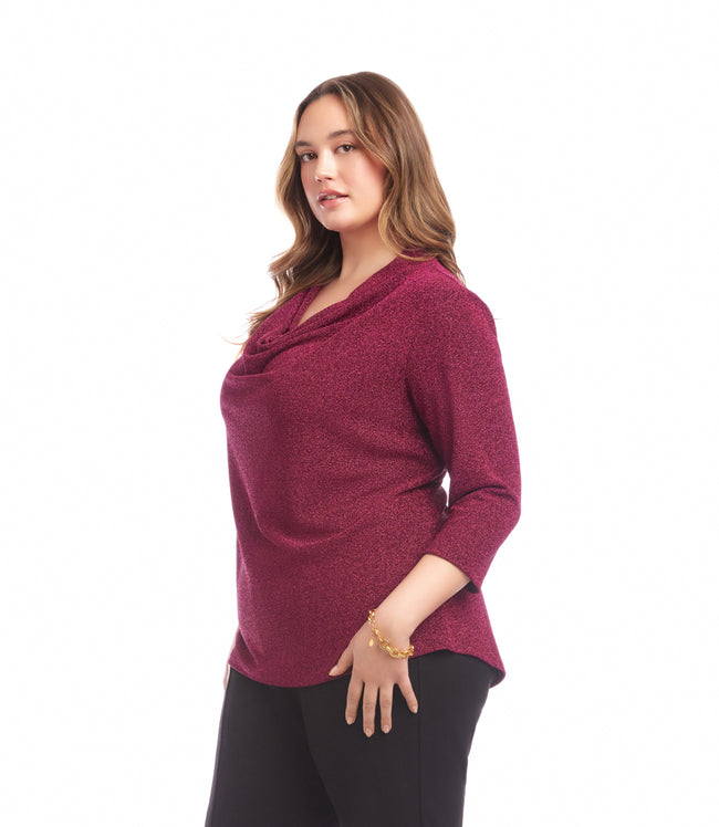 Karen Kane Magenta Plus Size 3/4 Sleeve Drape Front Top Karen Kane