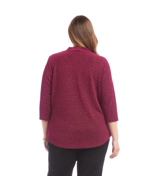 Karen Kane Magenta Plus Size 3/4 Sleeve Drape Front Top Karen Kane