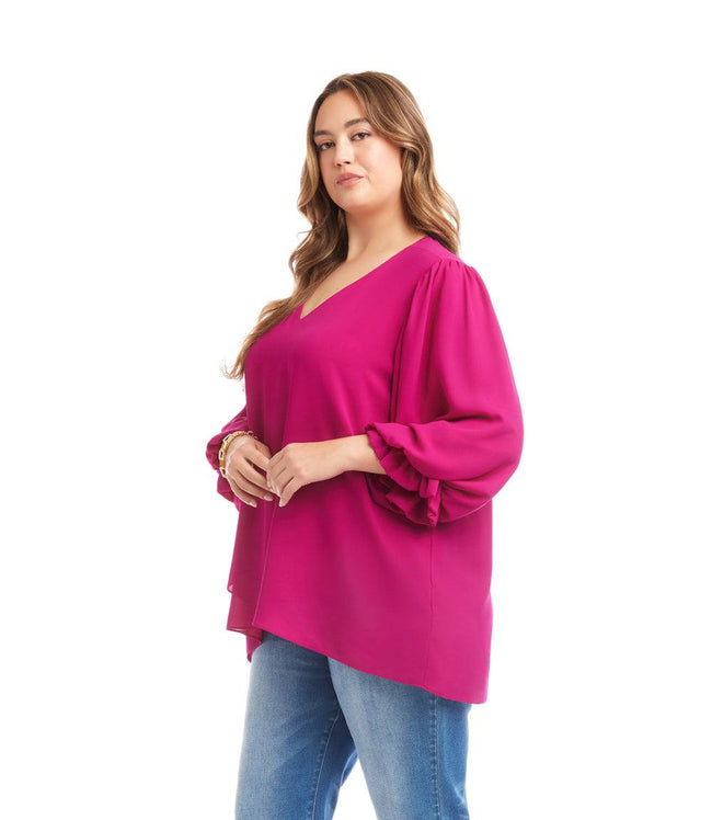 Karen Kane Magenta Plus Size Layered Sleeve Asymmetric Top Karen Kane