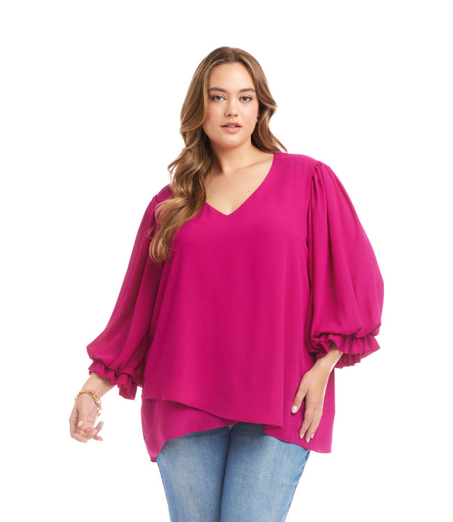 karen kane Magenta Plus Size Layered Sleeve Asymmetric Top Karen Kane