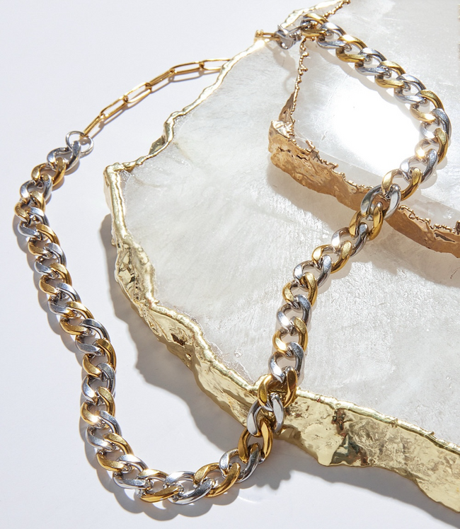 karen kane Metallic Mixed Gold And Silver Chain Necklace Karen Kane