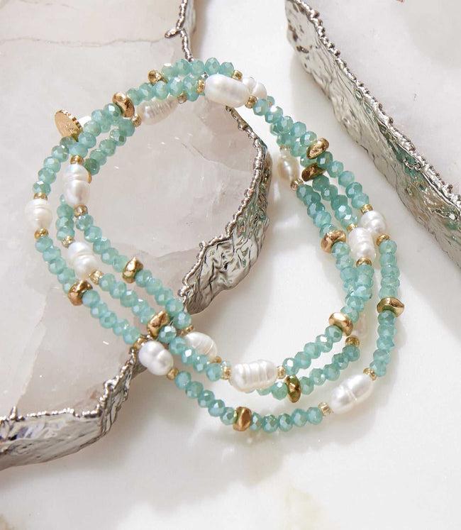 Karen Kane Mint Beaded Gemstone And Pearl Stretch Bracelet Karen Kane