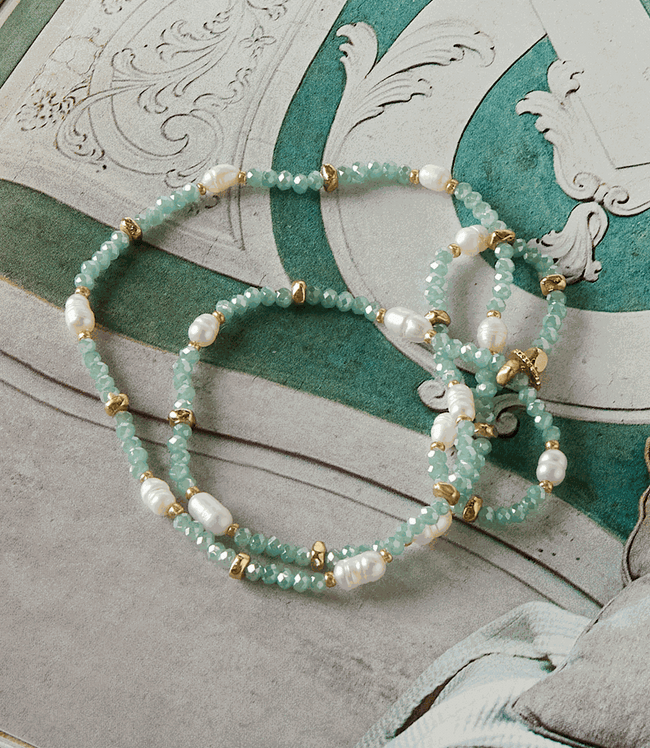 Karen Kane Mint Beaded Gemstone And Pearl Stretch Bracelet Karen Kane