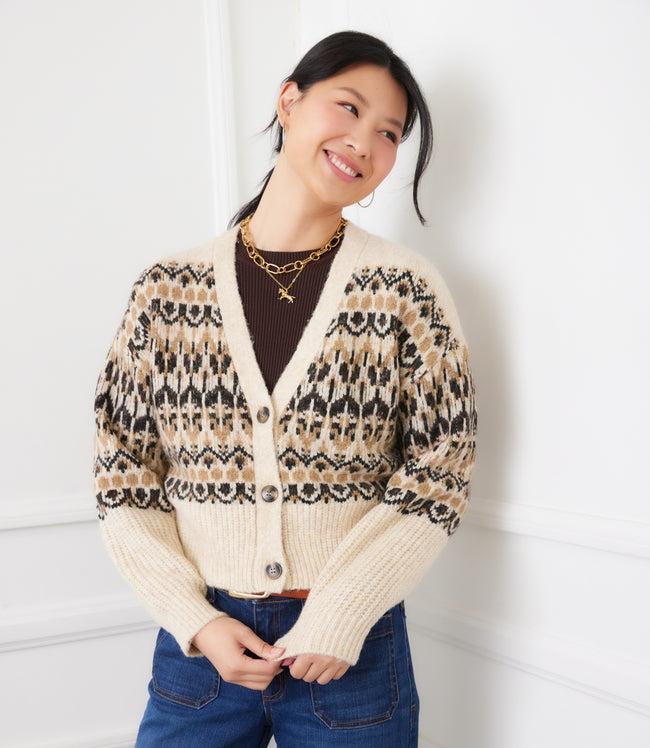 Karen Kane Multi Jacquard Cardigan Sweater Karen Kane