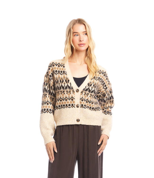 Karen Kane Multi Jacquard Cardigan Sweater Karen Kane