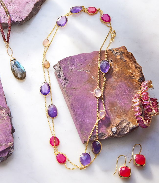 karen kane Multi Long Gemstone Station Necklace Karen Kane