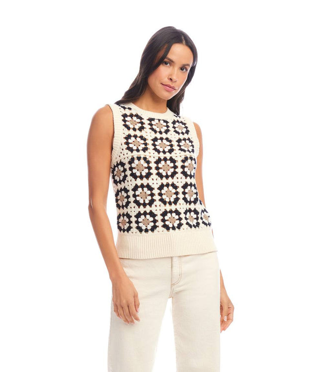 Karen Kane Multi Patchwork Crochet Sweater Tank Karen Kane