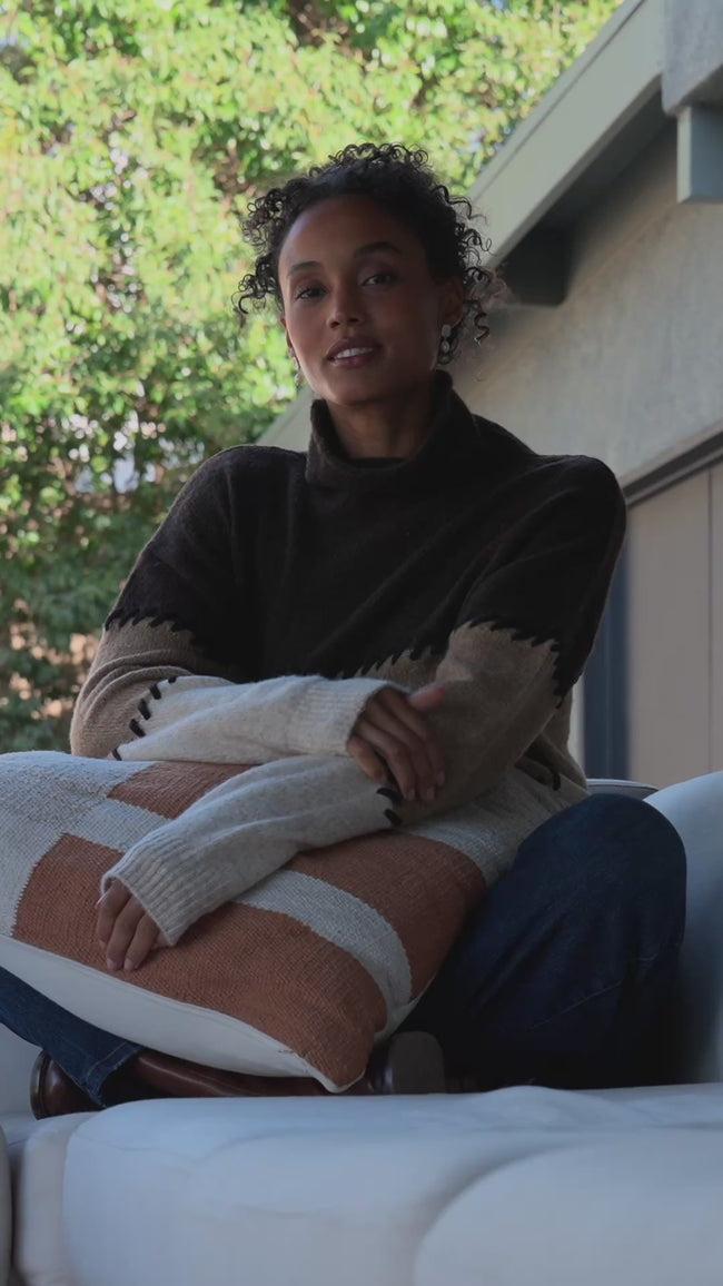 Karen Kane Multi Petite Size Contrast Stitch Mock Neck Colorblock Sweater Karen Kane