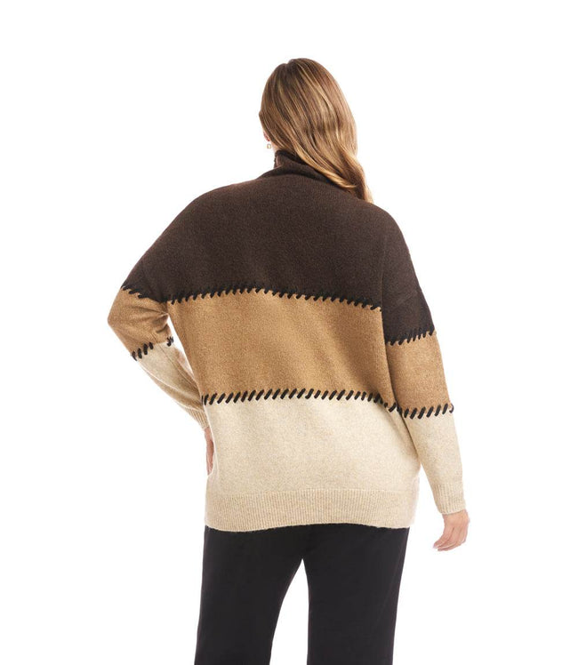 Karen Kane Multi Plus Size Contrast Stitch Mock Neck Colorblock Sweater Karen Kane