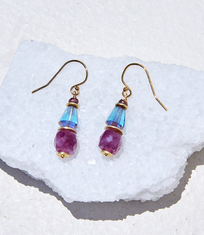 karen kane Multi Ruby And Blue Glass Earrings Karen Kane
