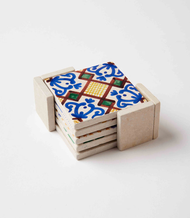 Karen Kane Multi Vintage Pattern Tiled Coasters Set Of 4 Karen Kane