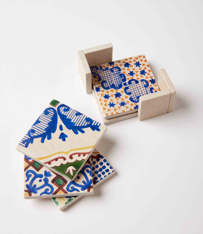 Karen Kane Multi Vintage Pattern Tiled Coasters Set Of 4 Karen Kane