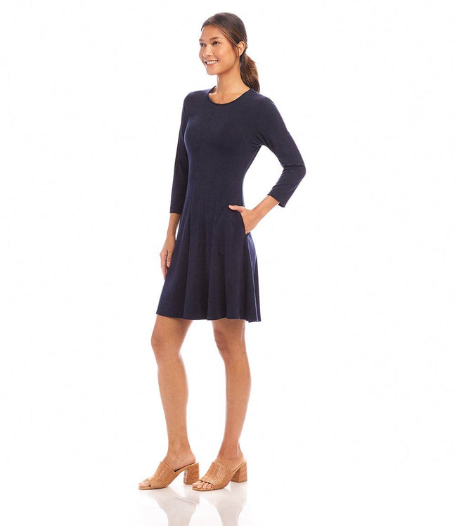Karen Kane Navy 3/4 Sleeve Fit & Flare Dress Karen Kane