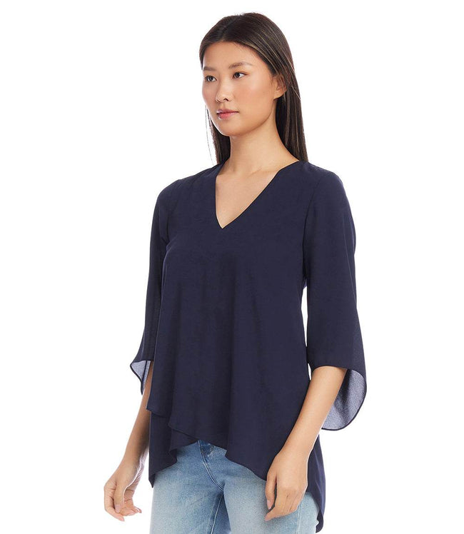 Karen Kane Navy Bracelet Sleeve Asymmetric Top Karen Kane
