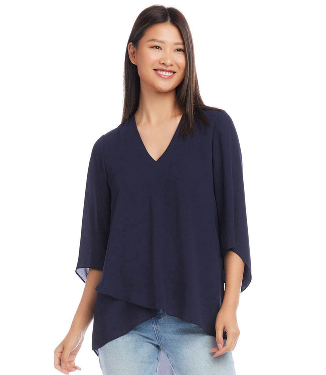 Karen Kane Navy Bracelet Sleeve Asymmetric Top Karen Kane