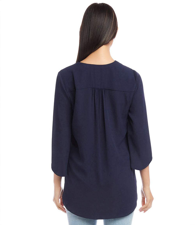Karen Kane Navy Bracelet Sleeve Asymmetric Top Karen Kane