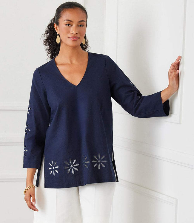 karen kane Navy Cutout Embroidered Flower Detail Tunic Karen Kane