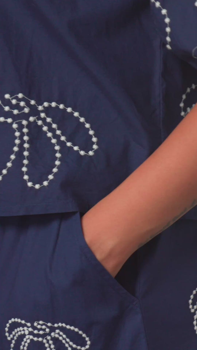 Karen Kane Navy Embroidered Puff Sleeve Shirt Karen Kane