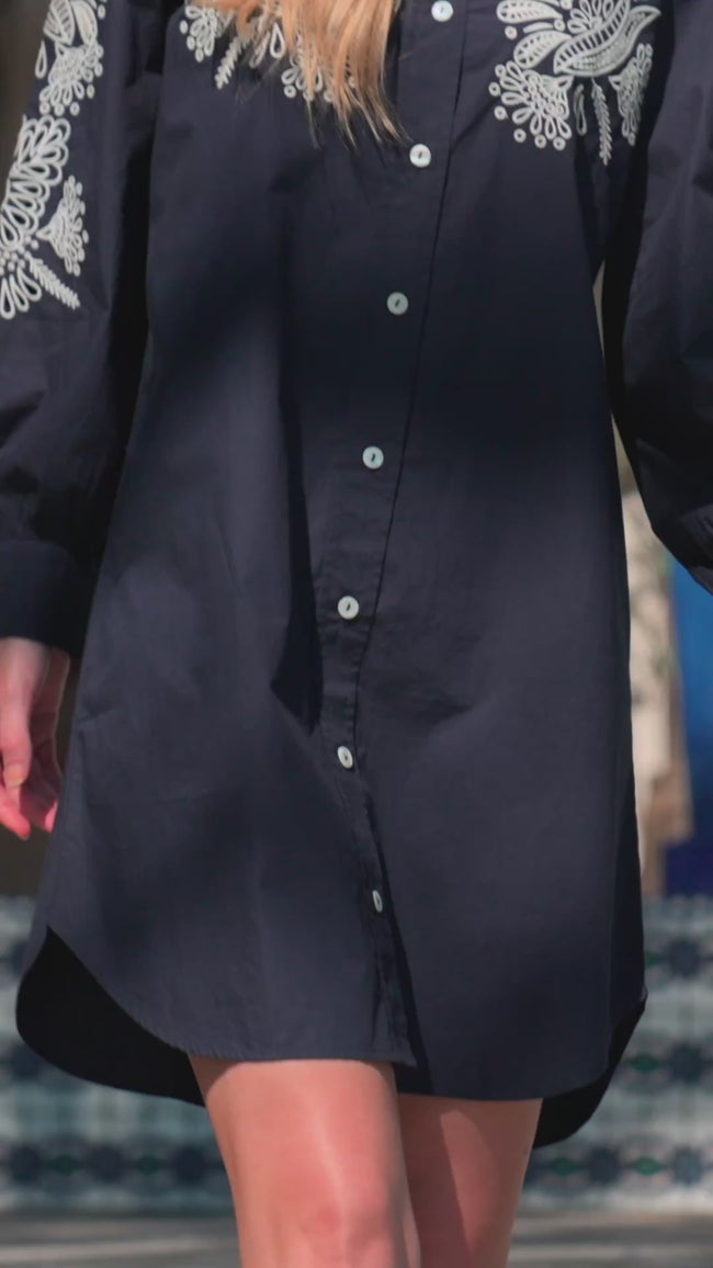 Karen Kane Navy Embroidered Puff Sleeve Shirtdress Karen Kane