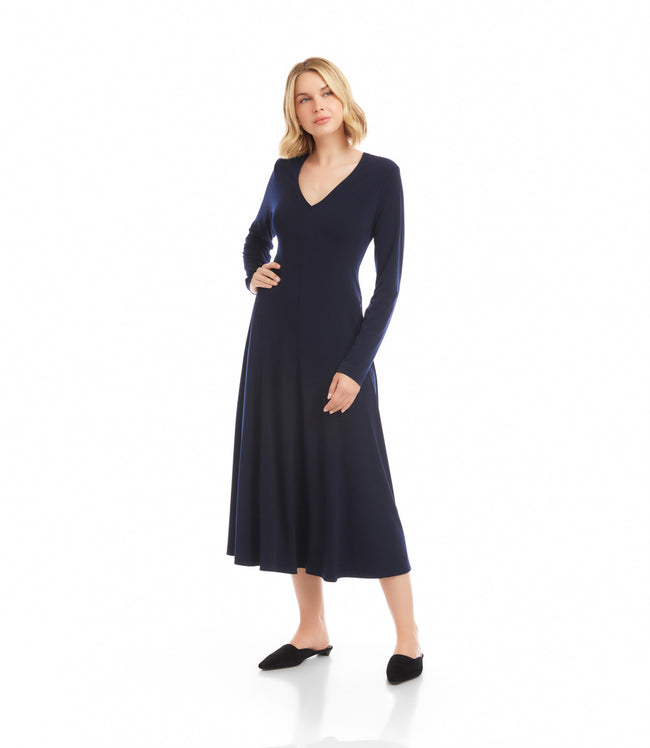 Karen Kane Navy Kate V-Neck Midi Travel Dress Karen Kane