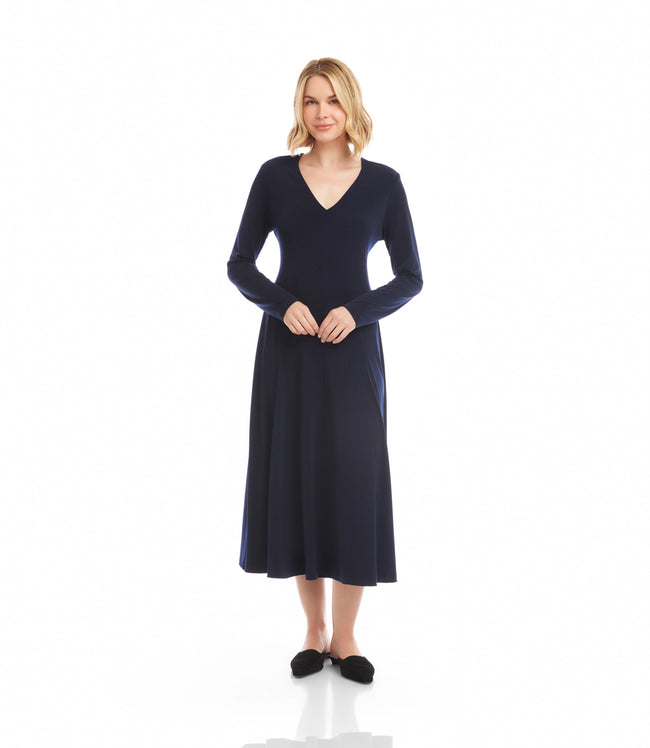 karen kane Navy Kate V-Neck Midi Travel Dress Karen Kane