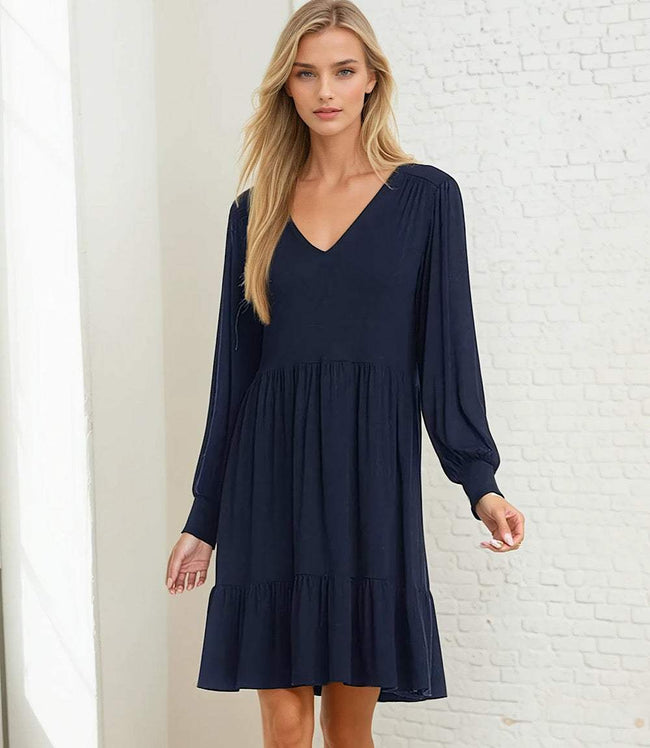 karen kane Navy Long Sleeve Tiered Dress Karen Kane