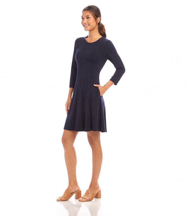 Karen Kane Navy Petite Size 3/4 Sleeve Fit & Flare Dress Karen Kane