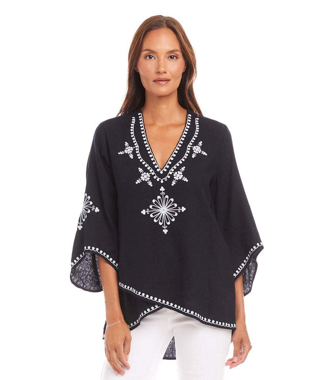 Karen Kane Navy Petite Size Bracelet Sleeve Asymmetric Top Karen Kane