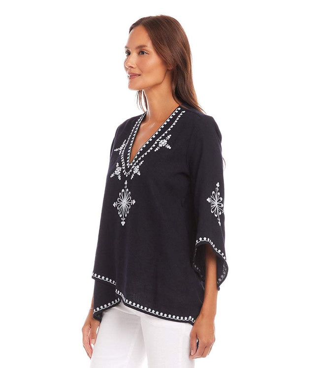 Karen Kane Navy Petite Size Bracelet Sleeve Asymmetric Top Karen Kane