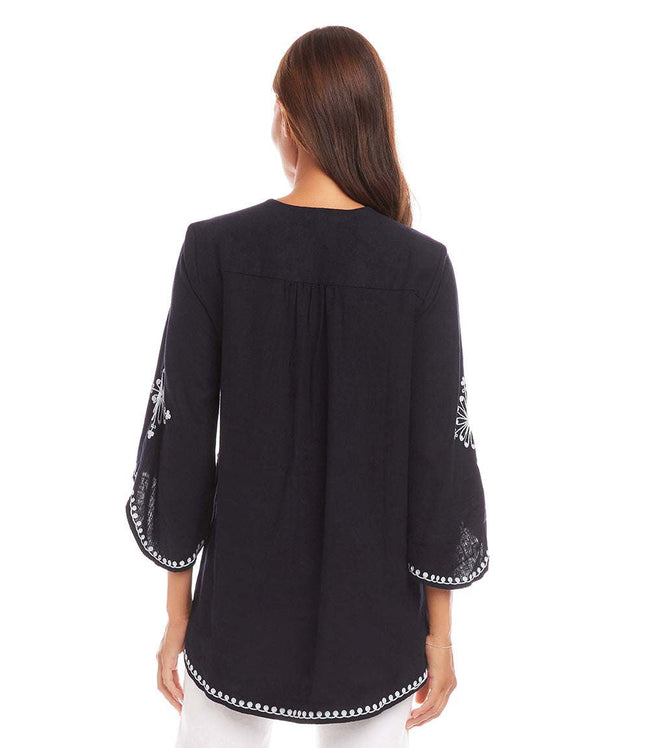 Karen Kane Navy Petite Size Bracelet Sleeve Asymmetric Top Karen Kane