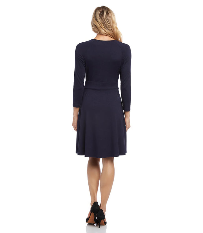 Karen Kane Navy Petite Size Faux Wrap Drape Dress Karen Kane
