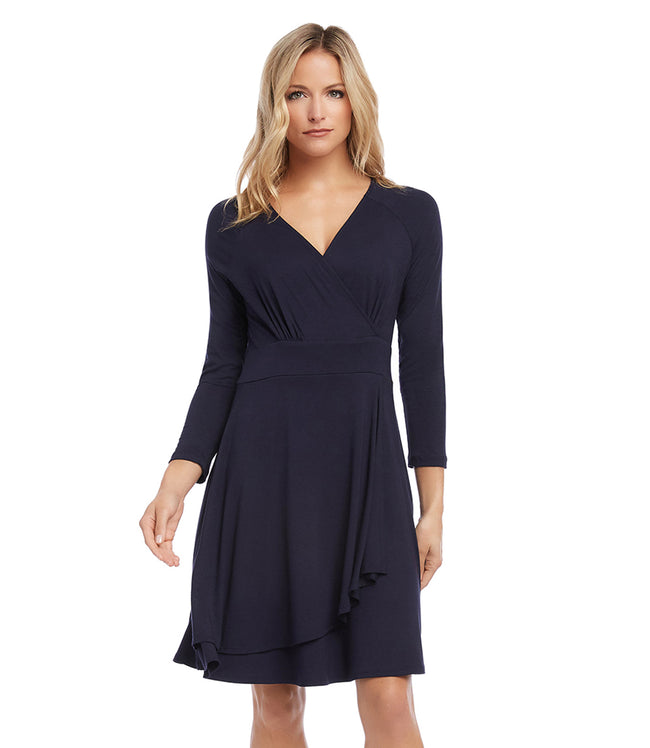 Karen Kane Navy Petite Size Faux Wrap Drape Dress Karen Kane