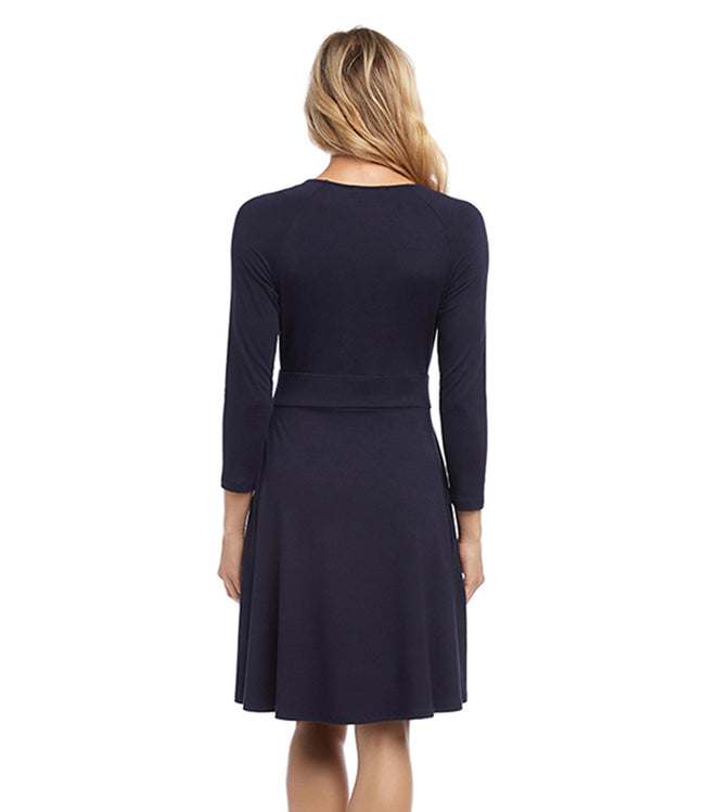 Karen Kane Navy Petite Size Faux Wrap Drape Dress Karen Kane