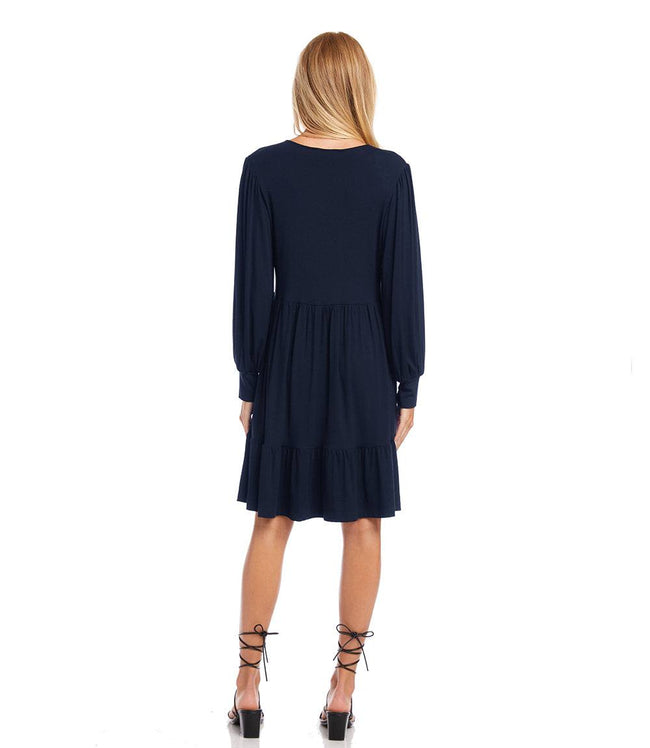 Karen Kane Navy Petite Size Long Sleeve Tiered Dress Karen Kane