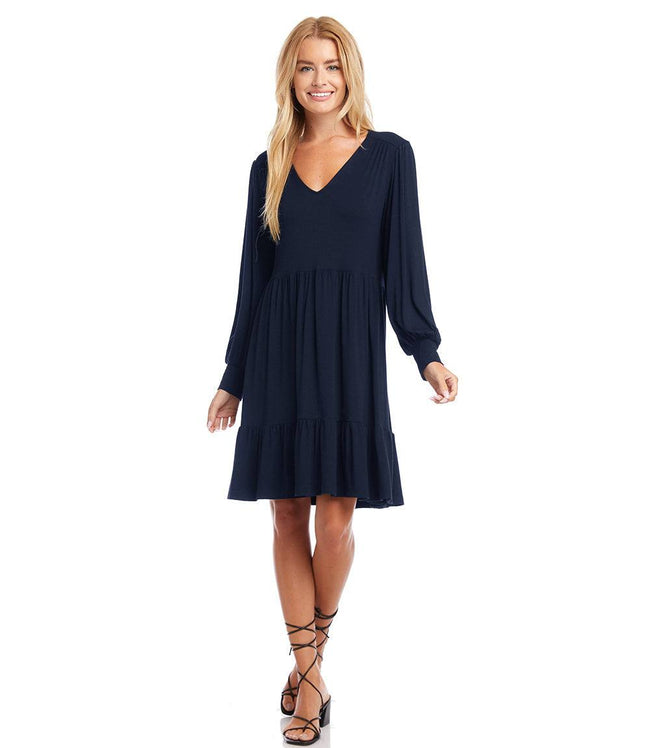 karen kane Navy Petite Size Long Sleeve Tiered Dress Karen Kane