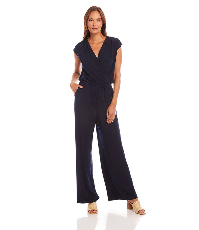 Karen Kane Navy Petite Size Sleeveless Travel Jersey Jumpsuit Karen Kane