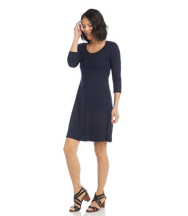 Karen Kane Navy Petite Size Three Quarter Sleeve A-Line Dress Karen Kane