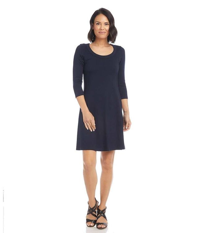 karen kane Navy Petite Size Three Quarter Sleeve A-Line Dress Karen Kane