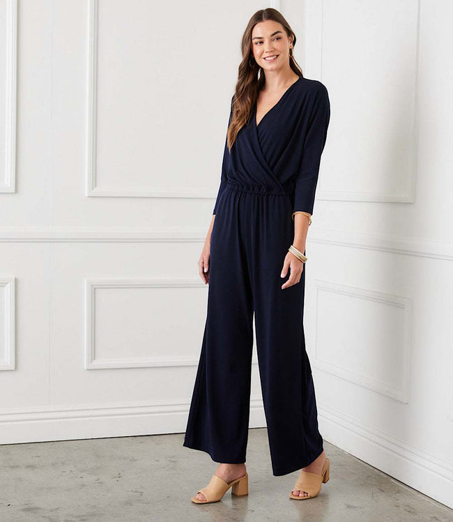 karen kane Navy Petite Size Travel Jersey Jumpsuit Karen Kane